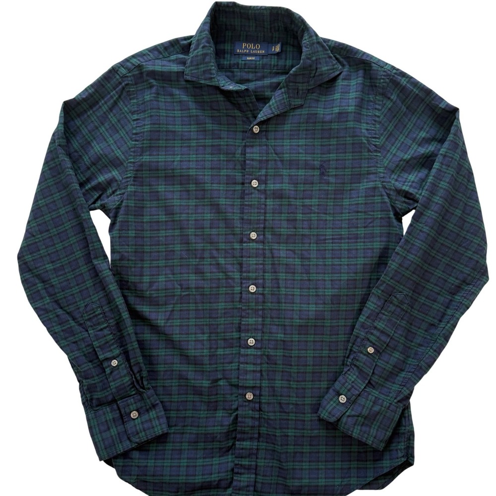 Polo Ralph Lauren Mens Slim Fit Blackwatch Plaid Button Down Shirt Green Navy S
